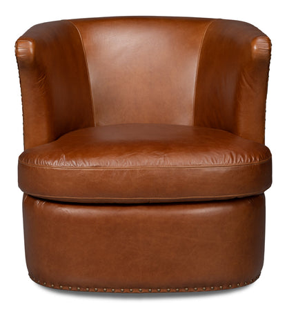 Spencer Distilled Leather Brown Swivel Armless Chair