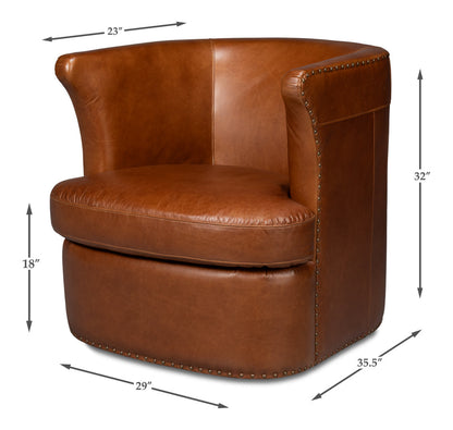 Spencer Distilled Leather Brown Swivel Armless Chair