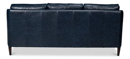 Alehandro Leather and Wood Blue Sofa