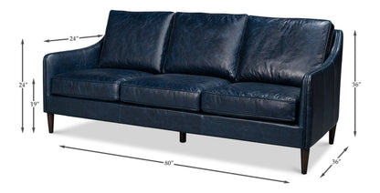 Alehandro Leather and Wood Blue Sofa