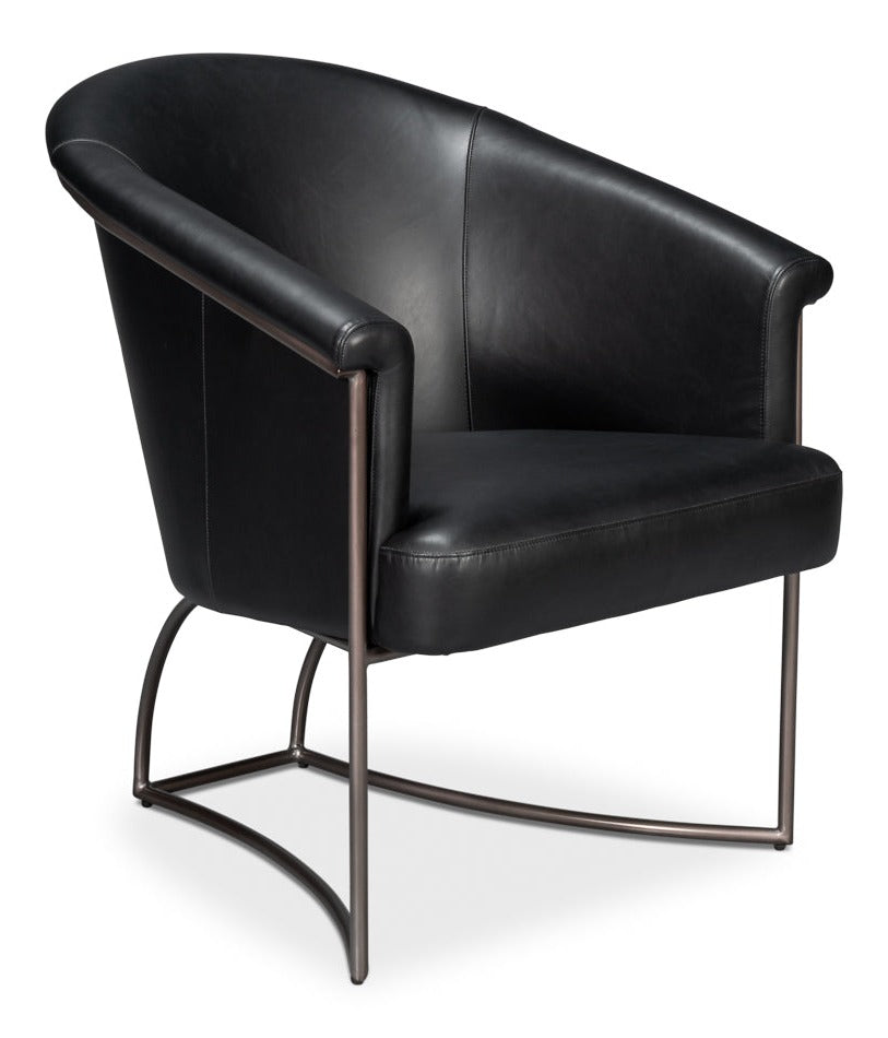 Nagel Distilled Leather and Iron Black Arm Chair