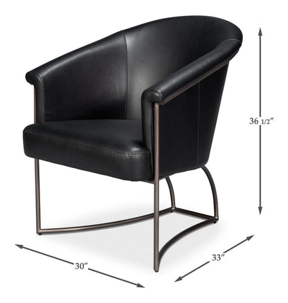 Nagel Distilled Leather and Iron Black Arm Chair