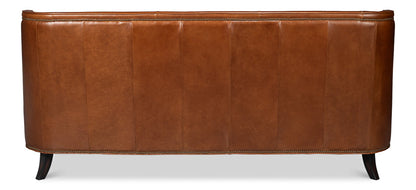 Philipe Distilled Leather and Wood Brown Sofa