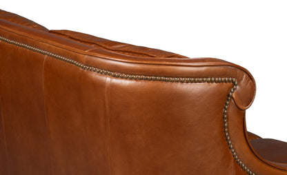 Philipe Distilled Leather and Wood Brown Sofa