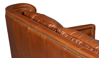 Philipe Distilled Leather and Wood Brown Sofa