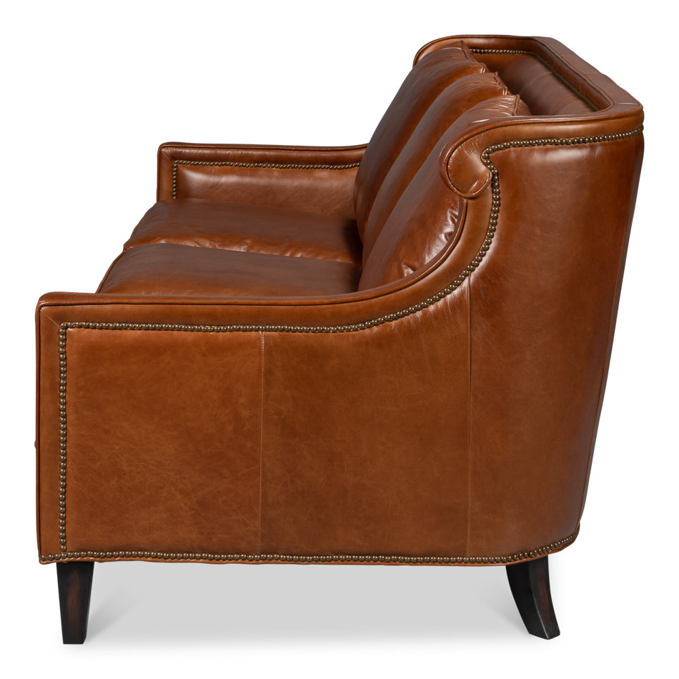 Philipe Distilled Leather and Wood Brown Sofa