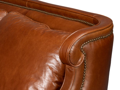 Philipe Distilled Leather and Wood Brown Sofa