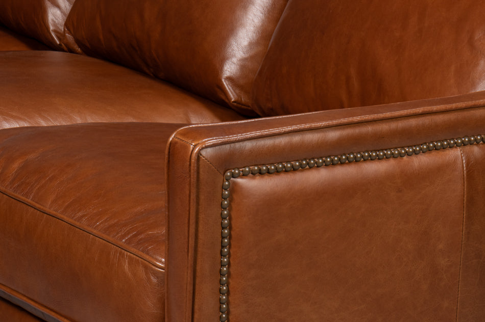 Philipe Distilled Leather and Wood Brown Sofa