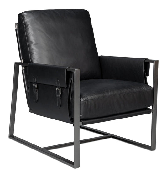 Edmonds Distilled Leather and Iron Black Arm Chair