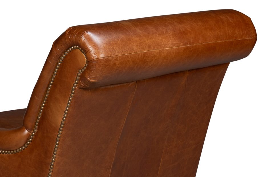 Gaston Distilled Leather and Wood Brown Arm Chair