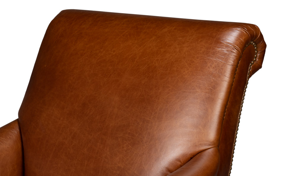 Gaston Distilled Leather and Wood Brown Arm Chair