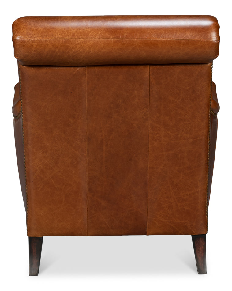 Gaston Distilled Leather and Wood Brown Arm Chair