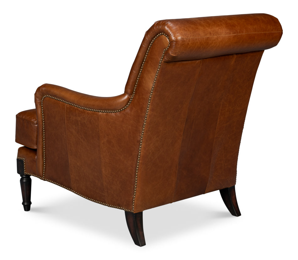 Gaston Distilled Leather and Wood Brown Arm Chair