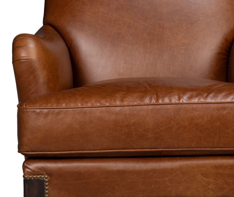 Gaston Distilled Leather and Wood Brown Arm Chair