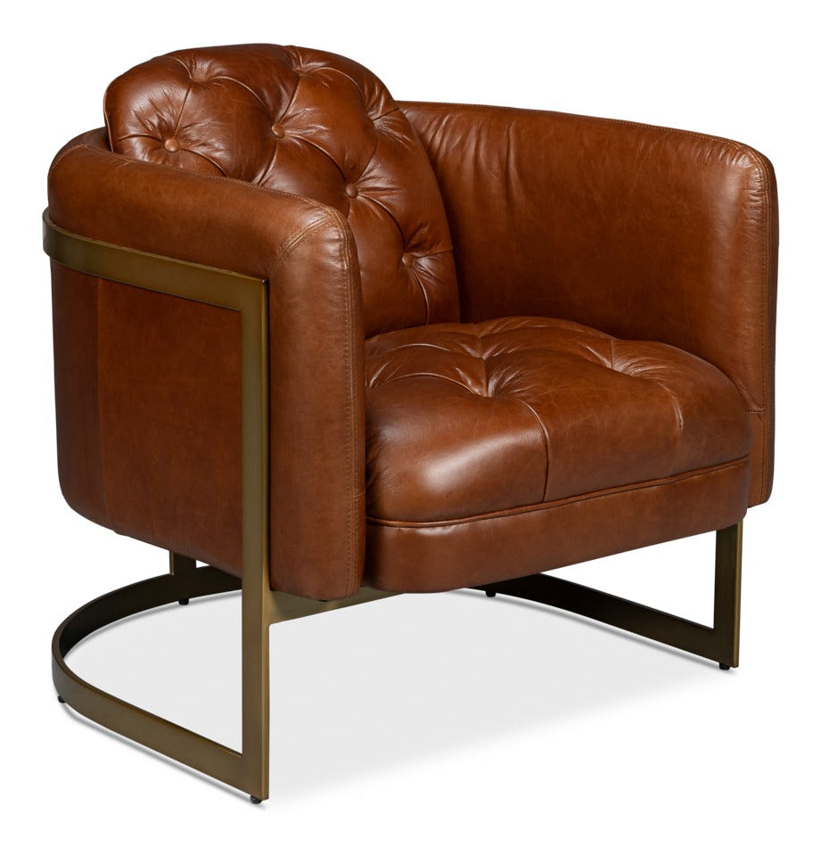 Finn Steel and Leather Brown Arm Club Chair