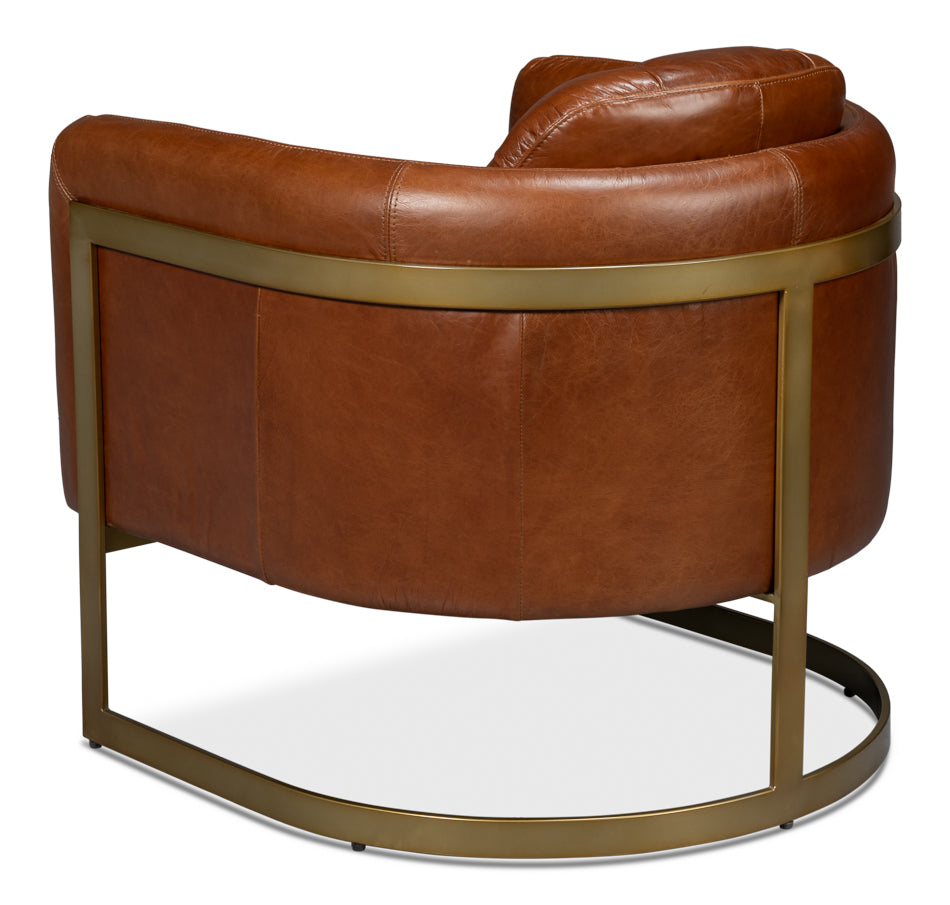 Finn Steel and Leather Brown Arm Club Chair