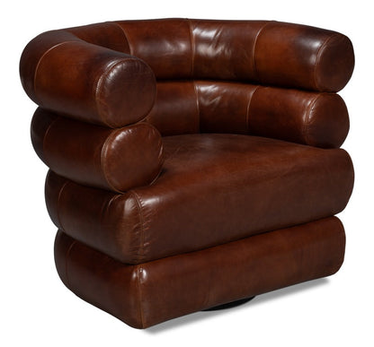 Rondo Leather Brown Armless Swivel Chair