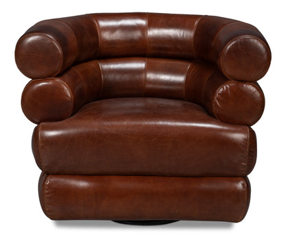 Rondo Leather Brown Armless Swivel Chair