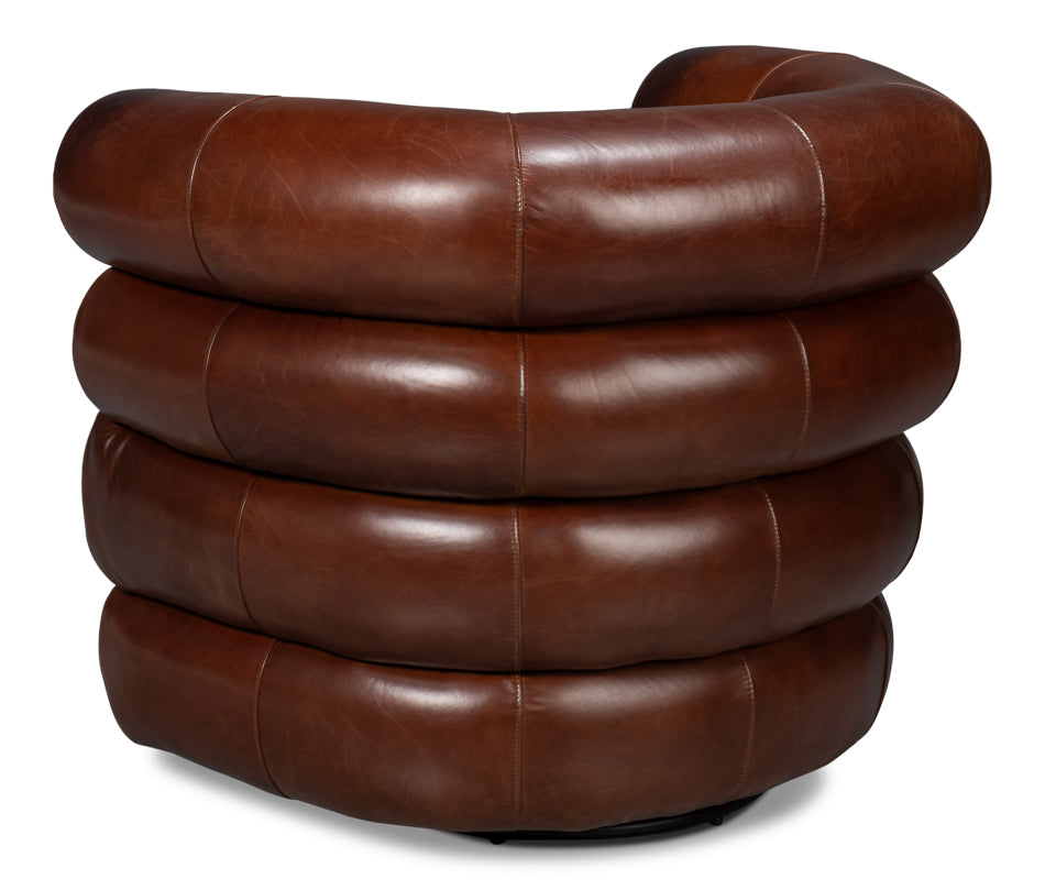 Rondo Leather Brown Armless Swivel Chair