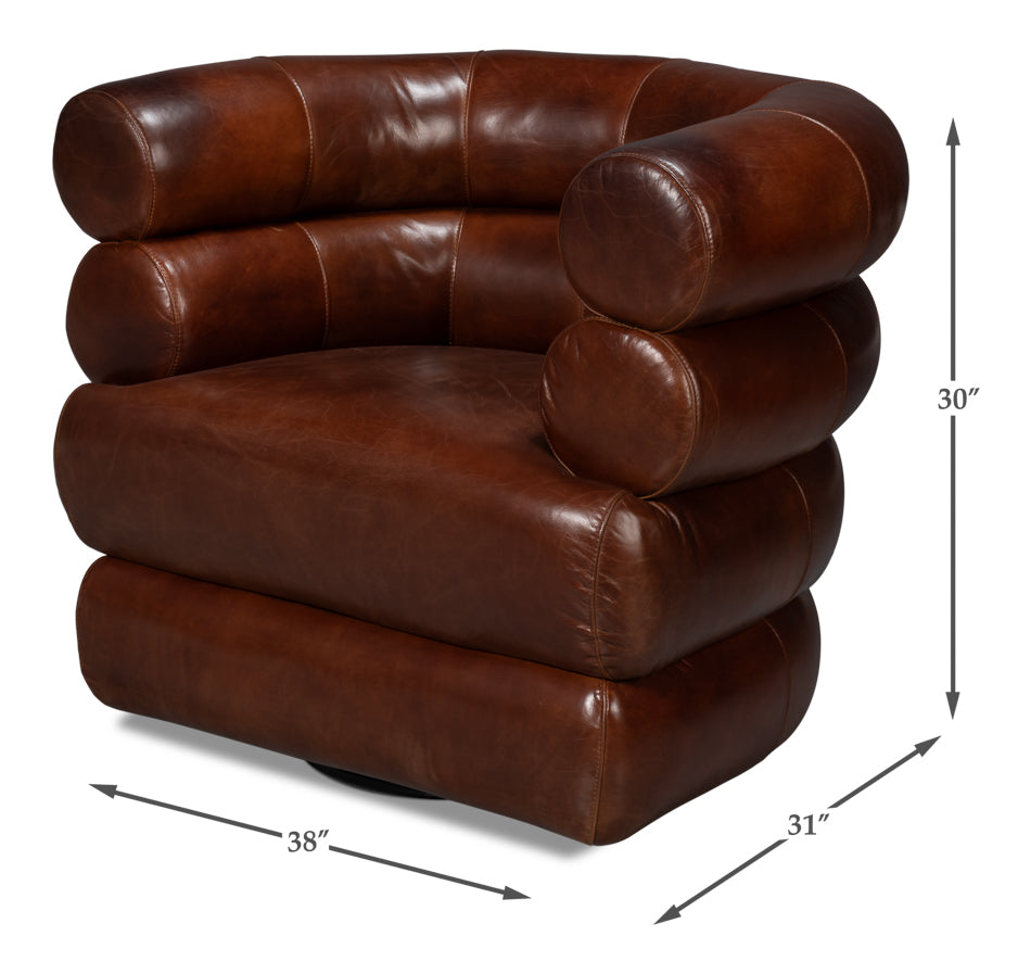 Rondo Leather Brown Armless Swivel Chair