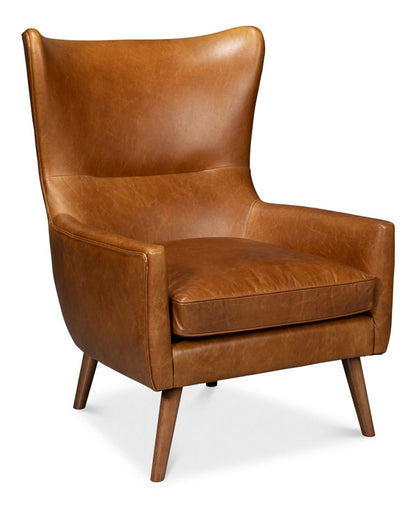 Patron Highback Wood and Leather Brown Armless Chair