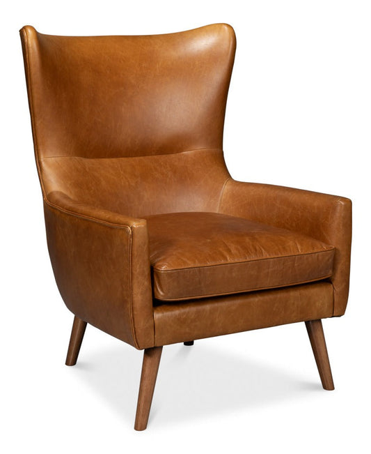 Patron Highback Wood and Leather Brown Armless Chair