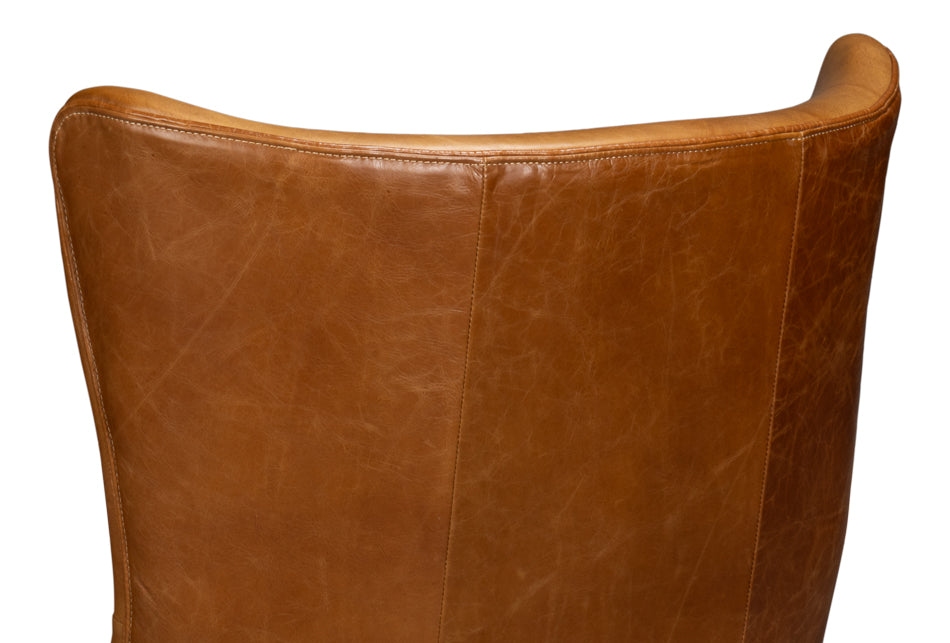 Patron Highback Wood and Leather Brown Armless Chair