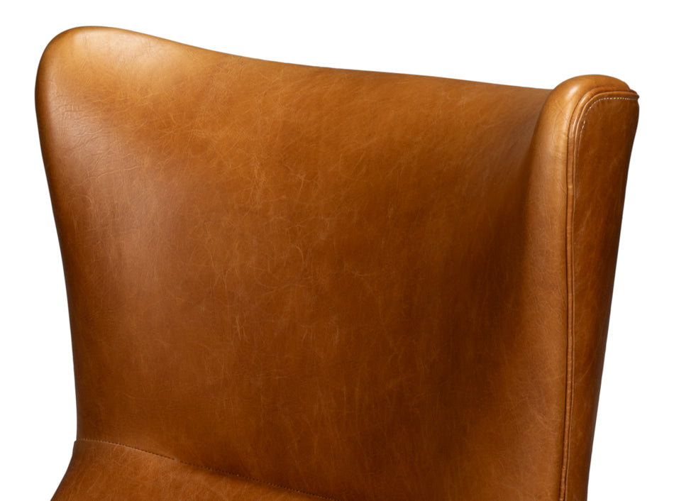 Patron Highback Wood and Leather Brown Armless Chair