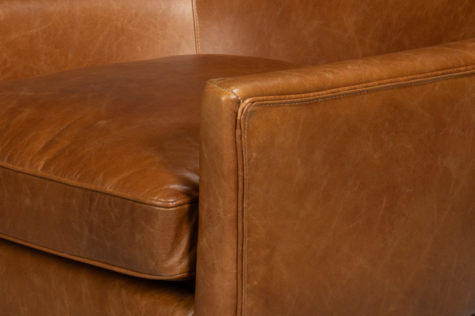 Patron Highback Wood and Leather Brown Armless Chair