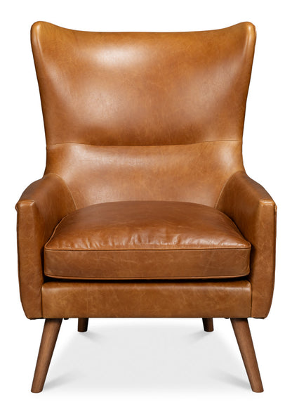 Patron Highback Wood and Leather Brown Armless Chair