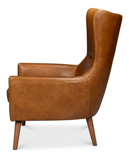 Patron Highback Wood and Leather Brown Armless Chair