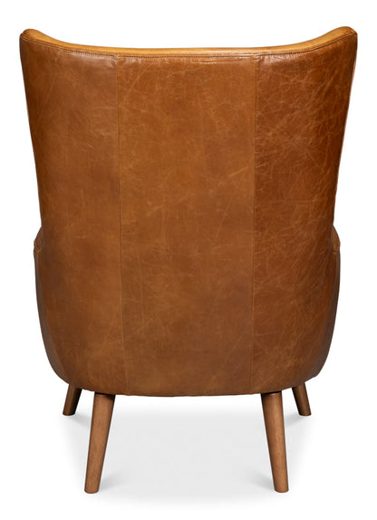 Patron Highback Wood and Leather Brown Armless Chair