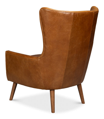 Patron Highback Wood and Leather Brown Armless Chair