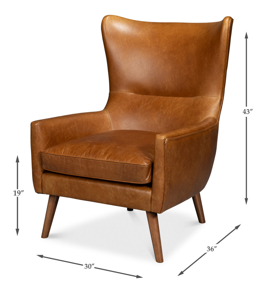 Patron Highback Wood and Leather Brown Armless Chair