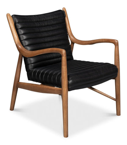 Singletary Wood and Leather Black Armchair