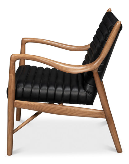 Singletary Wood and Leather Black Armchair