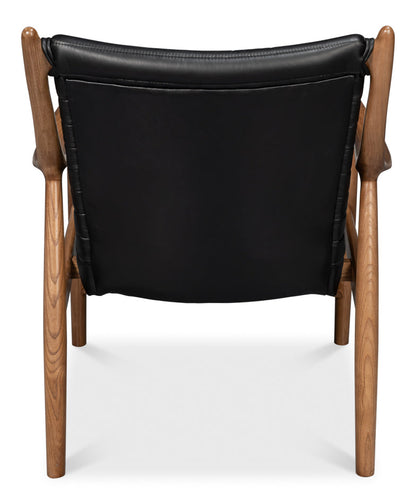 Singletary Wood and Leather Black Armchair