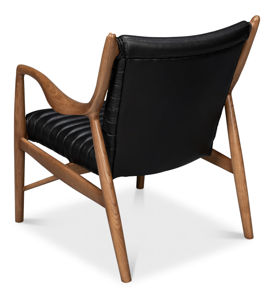 Singletary Wood and Leather Black Armchair