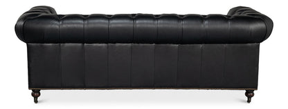 Castered Chesterfield Wood Onyx Black Sofa