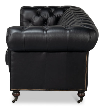 Castered Chesterfield Wood Onyx Black Sofa