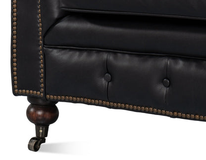 Castered Chesterfield Wood Onyx Black Sofa