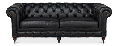 Castered Chesterfield Wood Onyx Black Sofa