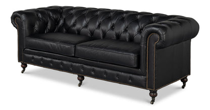 Castered Chesterfield Wood Onyx Black Sofa