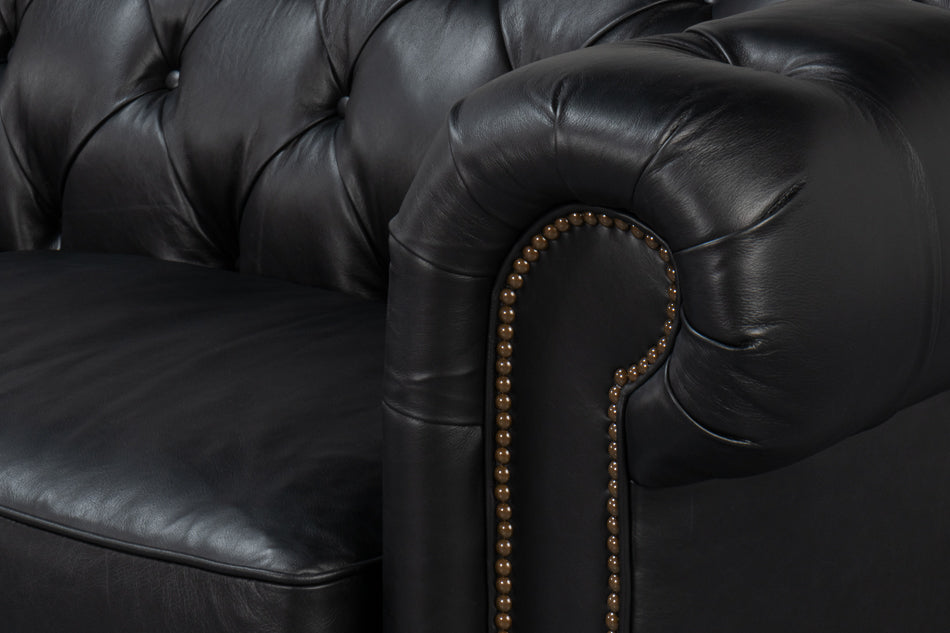 Castered Chesterfield Wood Onyx Black Sofa