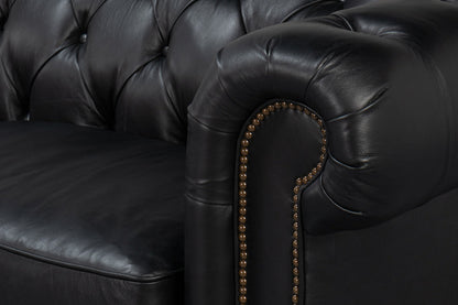 Castered Chesterfield Wood Onyx Black Sofa