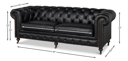 Castered Chesterfield Wood Onyx Black Sofa