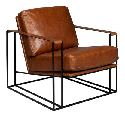 Oryan Leather and Iron Brown Armchair