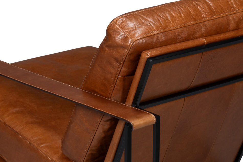 Oryan Leather and Iron Brown Armchair