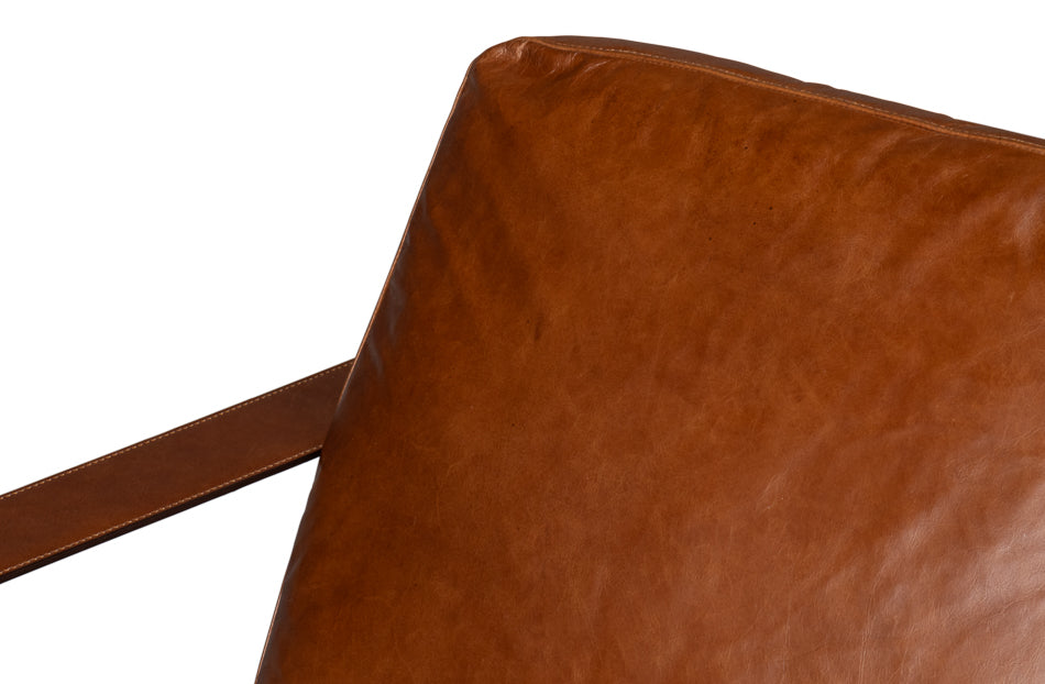 Oryan Leather and Iron Brown Armchair