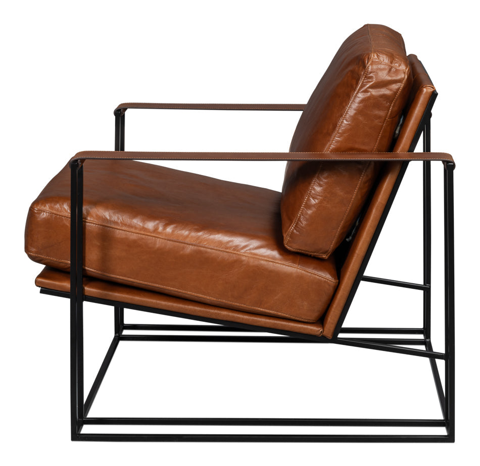 Oryan Leather and Iron Brown Armchair